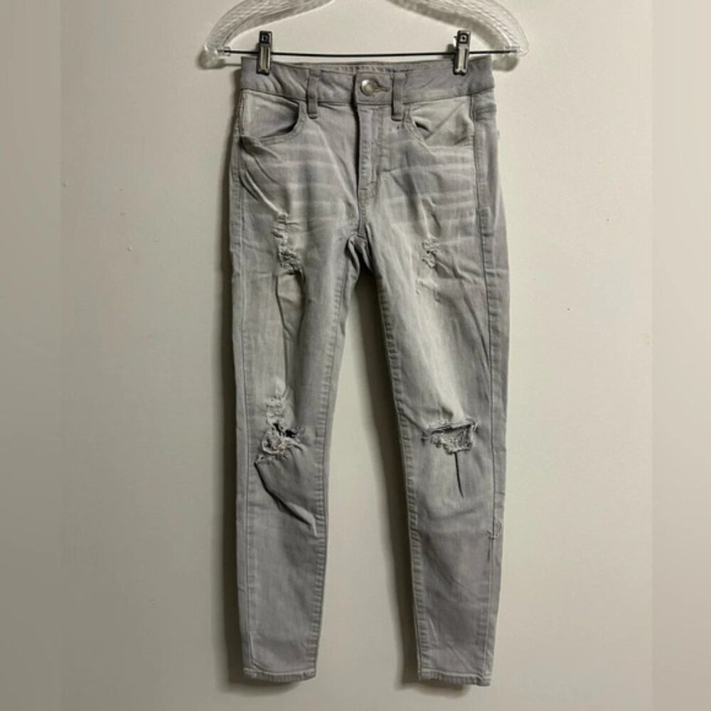 American Eagle Ripped Grey Super Stretch Skinny Jeans